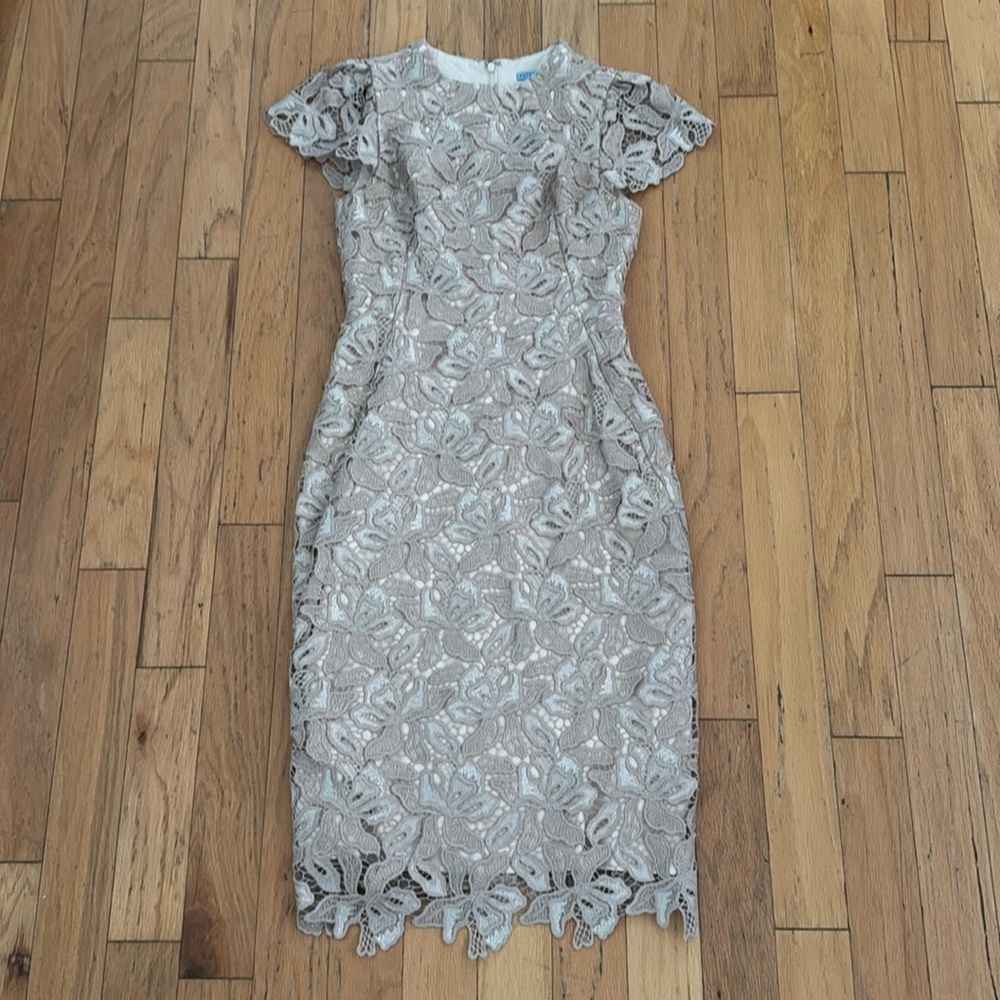 Antonio Melani | Beige Lace Dress | Cap Sleeve | size 2 | Lined - Picture 2 of 7